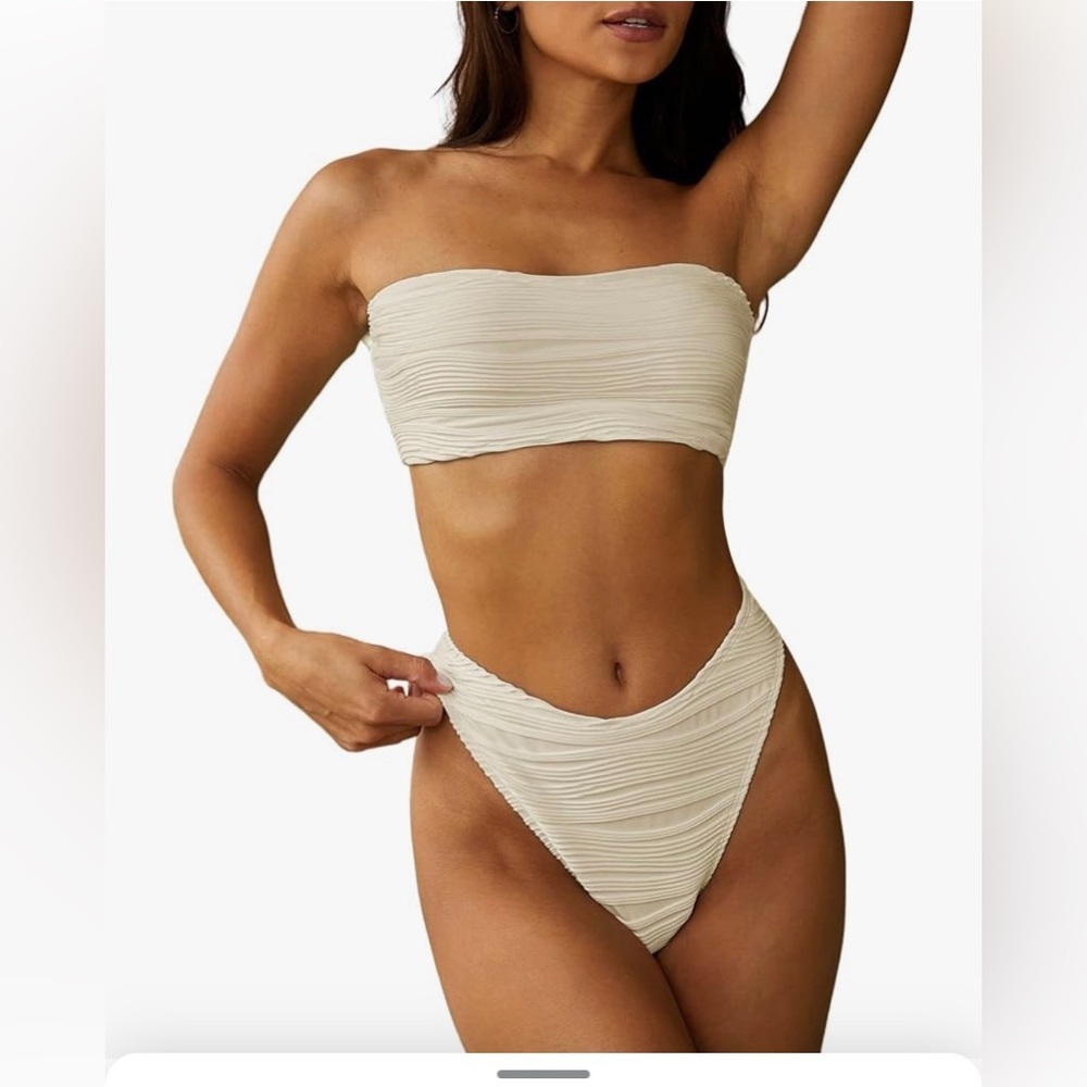 ZAFUL Women Strapless Textured Bandeau Bikini 2 Piece
Swimwear Cheeky Solid C16